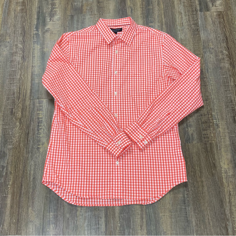 Banana‎ Republic Men's Orange Checkered Non Iron Tailored Slim Shirt 16-16 1/2 - Picture 10 of 14